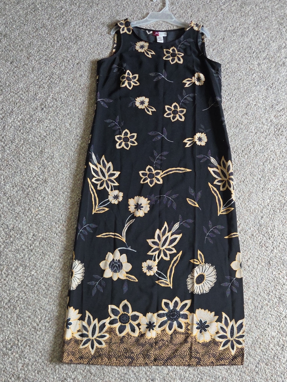 JM Collection Black Maxi Dress with Gold Floral Embroidery